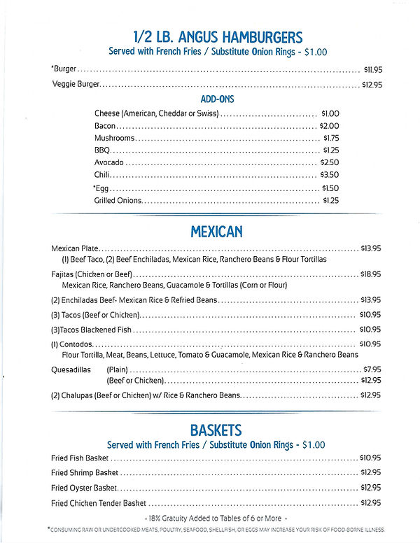 Menu Jake's Restaurant